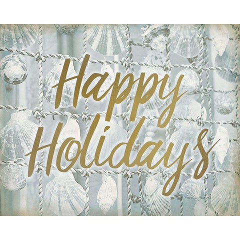 Happy Holidays Shells Black Modern Wood Framed Art Print by Kimberly, Allen