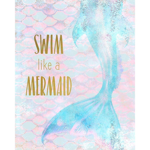 Swim like a Mermaid Black Modern Wood Framed Art Print with Double Matting by Kimberly, Allen