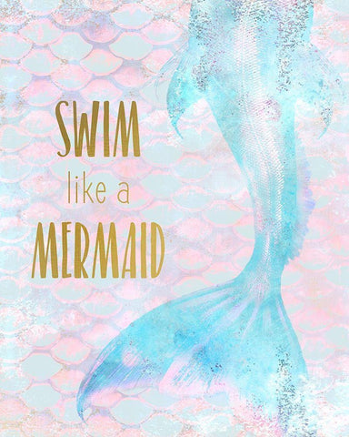 Swim like a Mermaid White Modern Wood Framed Art Print with Double Matting by Kimberly, Allen