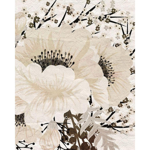 Cream Bloom 1 Black Modern Wood Framed Art Print with Double Matting by Kimberly, Allen