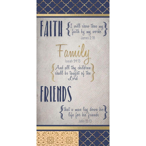 Faith Family Friends Indigo Gold v1 Gold Ornate Wood Framed Art Print with Double Matting by Kimberly, Allen