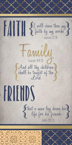 Faith Family Friends Indigo Gold v1 Black Ornate Wood Framed Art Print with Double Matting by Kimberly, Allen