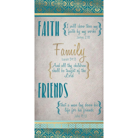 Faith Family Friends Teal Gold v2 Black Modern Wood Framed Art Print with Double Matting by Kimberly, Allen