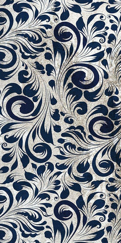 Indigo Damask Panel 1 White Modern Wood Framed Art Print with Double Matting by Allen, Kimberly