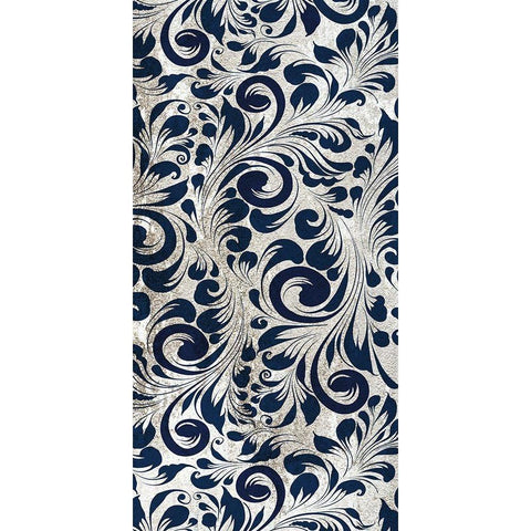 Indigo Damask Panel 2 Black Modern Wood Framed Art Print with Double Matting by Allen, Kimberly