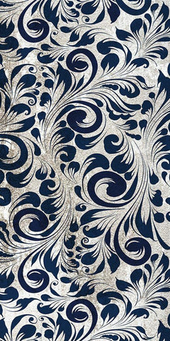 Indigo Damask Panel 2 White Modern Wood Framed Art Print with Double Matting by Allen, Kimberly