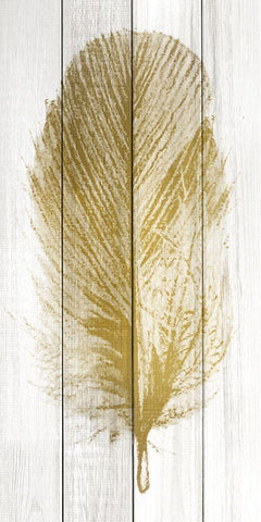 Feather of Gold 1 White Modern Wood Framed Art Print with Double Matting by Kimberly, Allen