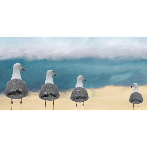 Seagulls at the Beach Gold Ornate Wood Framed Art Print with Double Matting by Kimberly, Allen