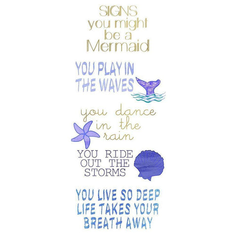 Mermaid Signs v2 Gold Ornate Wood Framed Art Print with Double Matting by Kimberly, Allen