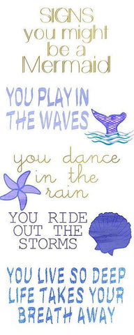 Mermaid Signs v2 White Modern Wood Framed Art Print with Double Matting by Kimberly, Allen