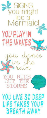 Mermaid Signs v3 White Modern Wood Framed Art Print with Double Matting by Kimberly, Allen