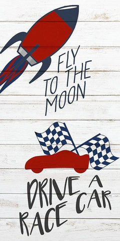 Fly to the Moon White Modern Wood Framed Art Print with Double Matting by Kimberly, Allen