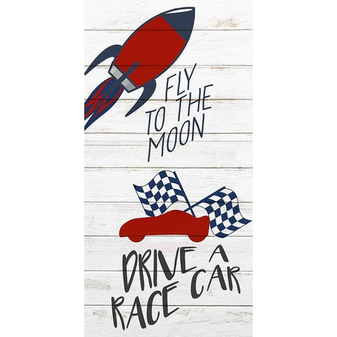 Fly to the Moon Black Modern Wood Framed Art Print with Double Matting by Kimberly, Allen