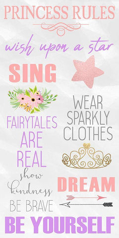 Rules for Princesses 1 Black Ornate Wood Framed Art Print with Double Matting by Kimberly, Allen