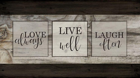 Love Live Laugh Plank White Modern Wood Framed Art Print with Double Matting by Kimberly, Allen