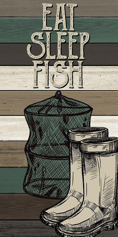 Fishing Panel 3 White Modern Wood Framed Art Print with Double Matting by Allen, Kimberly