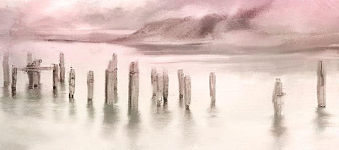 Broken Pier Sunset White Modern Wood Framed Art Print with Double Matting by Allen, Kimberly