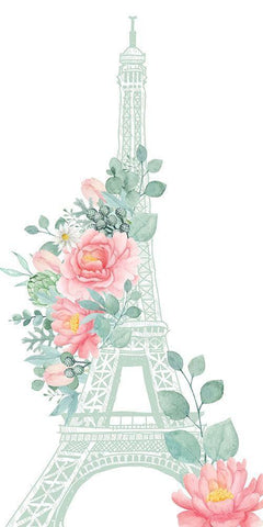 Mint Paris 1 White Modern Wood Framed Art Print with Double Matting by Allen, Kimberly