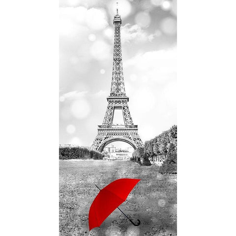 Red Umbrella Paris 1 Black Modern Wood Framed Art Print with Double Matting by Allen, Kimberly