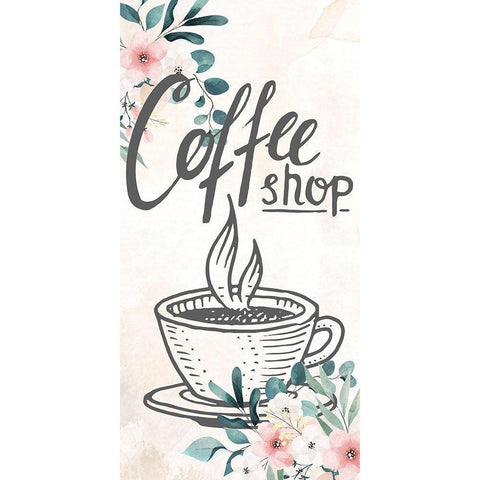 Coffee Floral 1 Black Modern Wood Framed Art Print by Allen, Kimberly