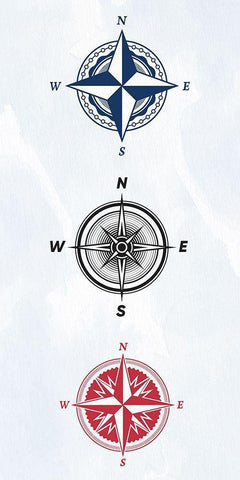 Vintage Compass 1 White Modern Wood Framed Art Print with Double Matting by Allen, Kimberly