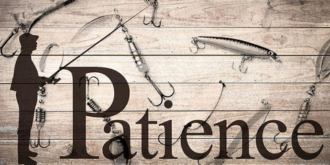 Patience Fishing Black Ornate Wood Framed Art Print with Double Matting by Allen, Kimberly