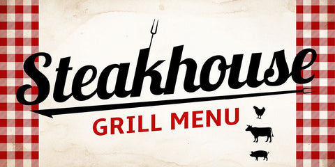 Steakhouse Grill Menu Black Modern Wood Framed Art Print by Allen, Kimberly