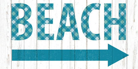 Beach Gingham Sign White Modern Wood Framed Art Print with Double Matting by Allen, Kimberly