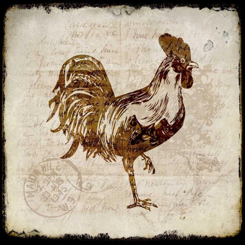 Vintage Rooster Square 1 Black Modern Wood Framed Art Print by Allen, Kimberly