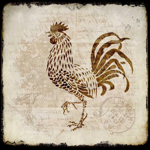 Vintage Rooster Square 2 Gold Ornate Wood Framed Art Print with Double Matting by Allen, Kimberly