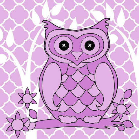 Lilac Patterened Owl Gold Ornate Wood Framed Art Print with Double Matting by Allen, Kimberly