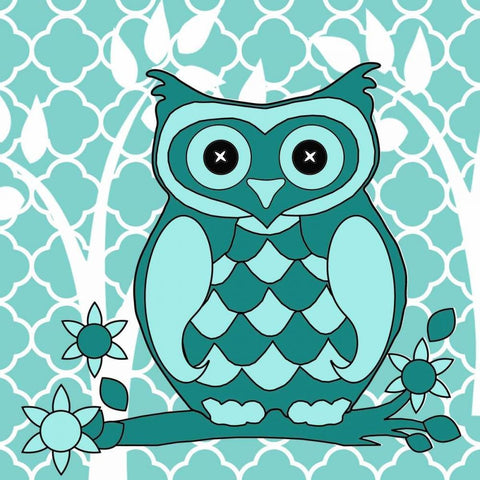 Teal Patterened Owl Black Ornate Wood Framed Art Print with Double Matting by Allen, Kimberly