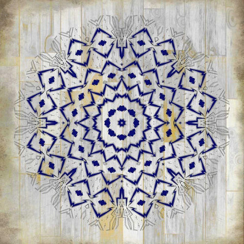 Indigo Tile 1 Black Ornate Wood Framed Art Print with Double Matting by Allen, Kimberly