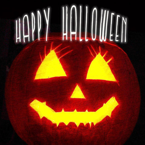 Happy Halloween Pumpkin Black Ornate Wood Framed Art Print with Double Matting by Kimberly, Allen