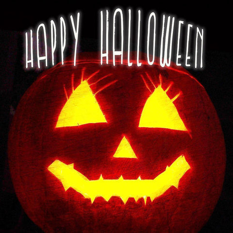 Happy Halloween Pumpkin Black Modern Wood Framed Art Print with Double Matting by Kimberly, Allen