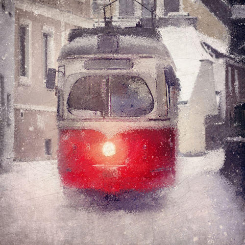 Winter Trolley Black Modern Wood Framed Art Print by Kimberly, Allen