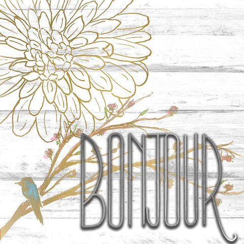 Bonjour Black Ornate Wood Framed Art Print with Double Matting by Kimberly, Allen