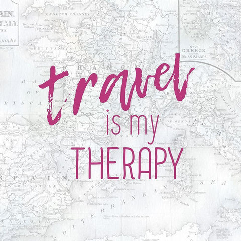 Travel Is My Therapy White Modern Wood Framed Art Print with Double Matting by Kimberly, Allen