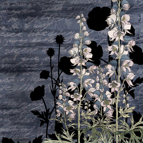 Navy Square Floral 2 Black Modern Wood Framed Art Print with Double Matting by Kimberly, Allen