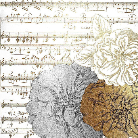 Mettalic Notes 2 Black Ornate Wood Framed Art Print with Double Matting by Kimberly, Allen