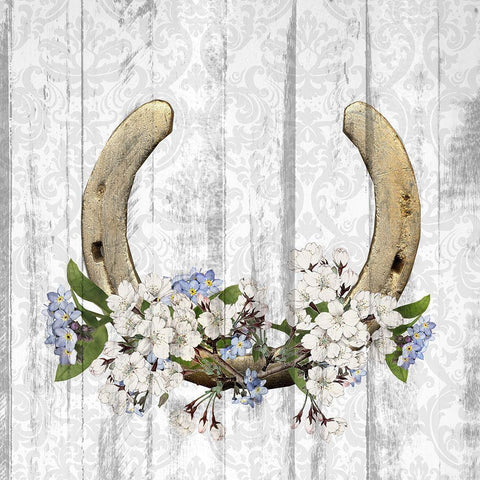 Horseshoe Floral 1 Black Modern Wood Framed Art Print with Double Matting by Kimberly, Allen