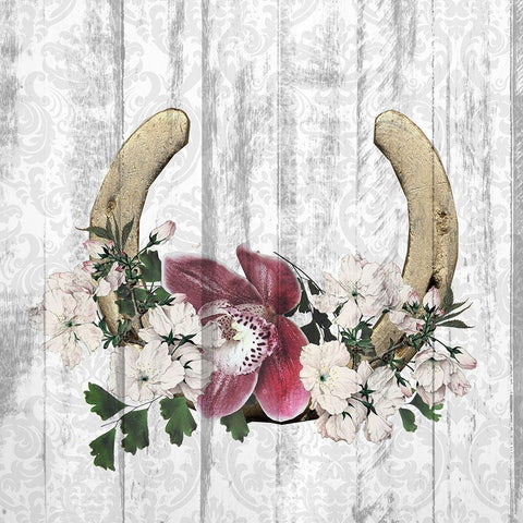 Horseshoe Floral 2 Black Modern Wood Framed Art Print with Double Matting by Kimberly, Allen