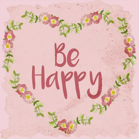 Be Happy Gold Ornate Wood Framed Art Print with Double Matting by Allen, Kimberly