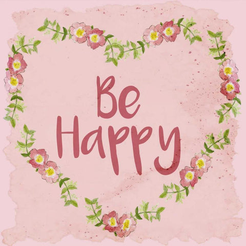 Be Happy White Modern Wood Framed Art Print with Double Matting by Allen, Kimberly