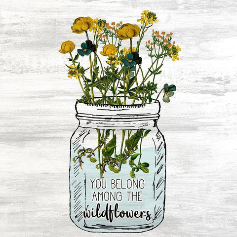 Wildflower Jar 1 White Modern Wood Framed Art Print with Double Matting by Kimberly, Allen