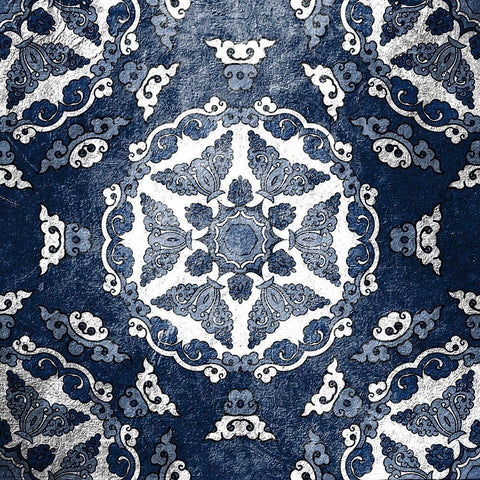 Navy Tiled 3 Black Modern Wood Framed Art Print with Double Matting by Kimberly, Allen