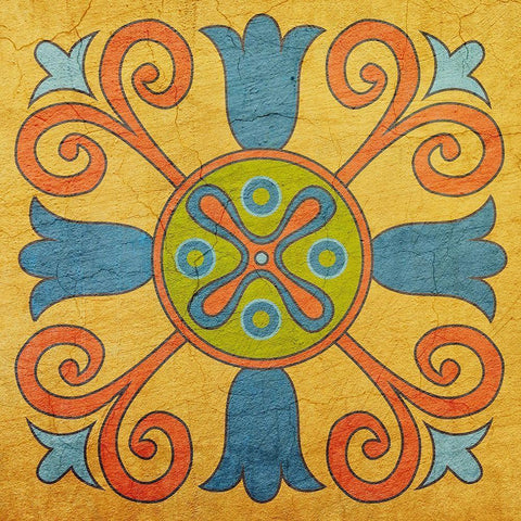 Colorful Tile 1 Black Modern Wood Framed Art Print by Kimberly, Allen