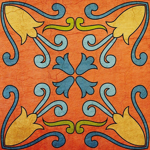 Colorful Tile 3 White Modern Wood Framed Art Print with Double Matting by Kimberly, Allen