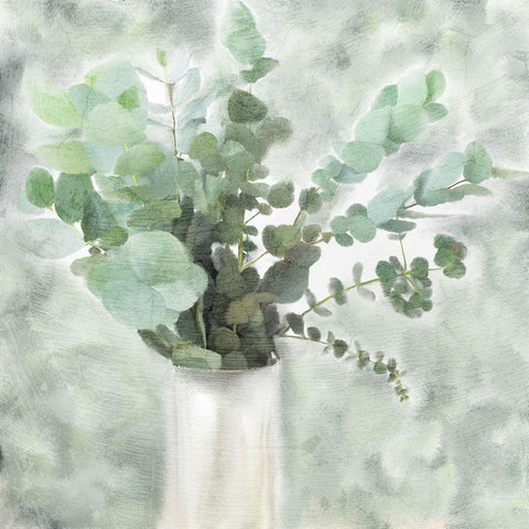 Eucalyptus Vase White Modern Wood Framed Art Print with Double Matting by Kimberly, Allen