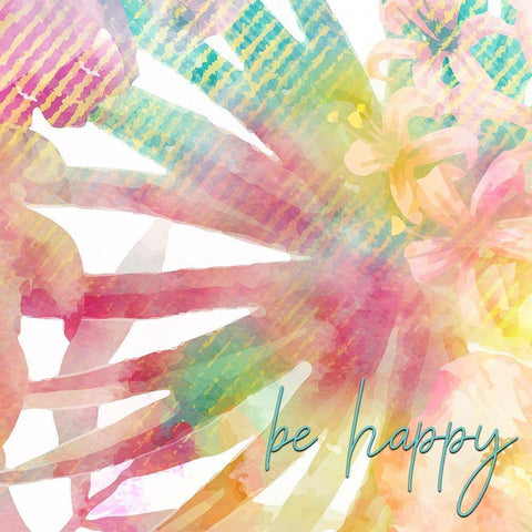 Be Happy 1 White Modern Wood Framed Art Print with Double Matting by Kimberly, Allen